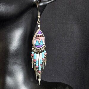 Southwest Style Pink Turquoise Blue Beaded Chandelier Earrings Teardrop Dangle